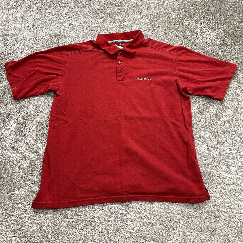 Columbia Omni Wick Polo Shirt Mens Large Red Short Sleeve Cotton Casual Fishing
